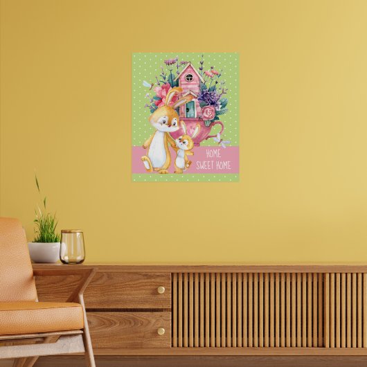Home Sweet Home Schattige Waterverf Bunnies Poster (Woonkamer 2)