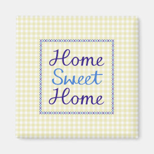 Home Sweet Home Script in Blues op Gingham Magneet