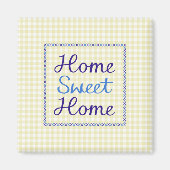 Home Sweet Home Script in Blues op Yellow Gingham Magneet (Voorkant)