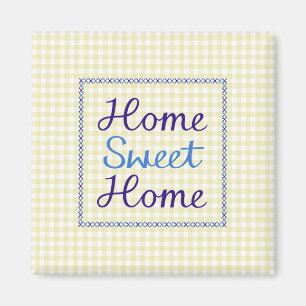 Home Sweet Home Script in Blues op Yellow Gingham Magneet