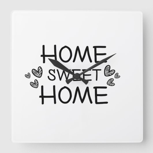 Home sweet home script vierkante klok (Voorkant)