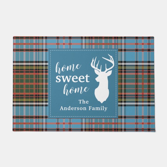 Home Sweet Home Tartan Anderson Gepersonaliseerd Deurmat (Voorkant)