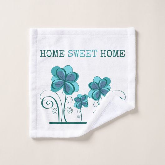 Home Sweet Home Tekst Waterverf Bloemen Teat Wit Bad Handdoek (Wasdoekje)