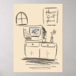 Home Sweet Home TV Living Room Sketch Poster