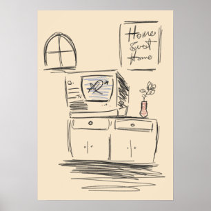 Home Sweet Home TV Living Room Sketch Poster