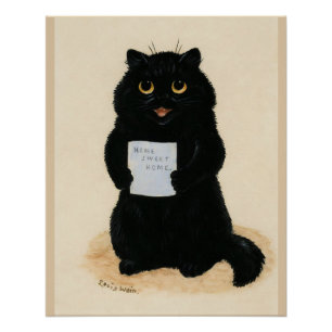 Home Sweet Home van Louis Wain. Zwart Cat Perfect Poster