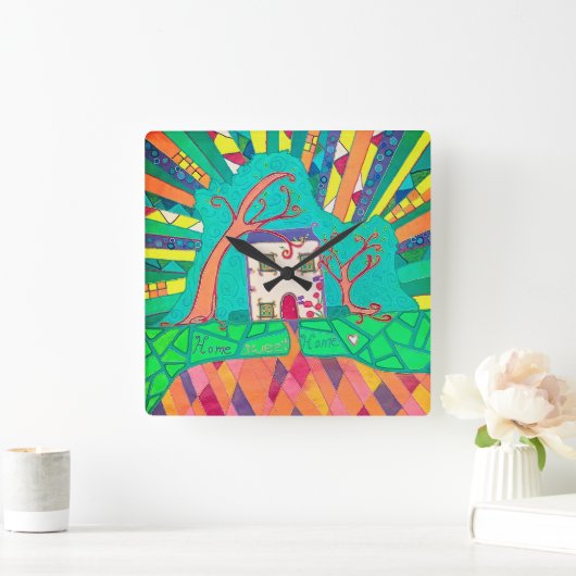 Home sweet home vierkante klok (Huis)