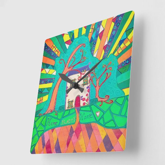 Home sweet home vierkante klok (Hoek)