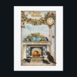 Home Sweet Home Vintage Christmas Hearth Briefkaart<br><div class="desc">Cozy and nostalgic restored vintage Christmas card illustreert ficering over glowing fire with four kitties looking on. Fireplace is decorated for Christmas with festive holly and on the wall is a cuckoo clock and Home Sweet Home poem. Back features complementary holly graphic and editable text fields.</div>