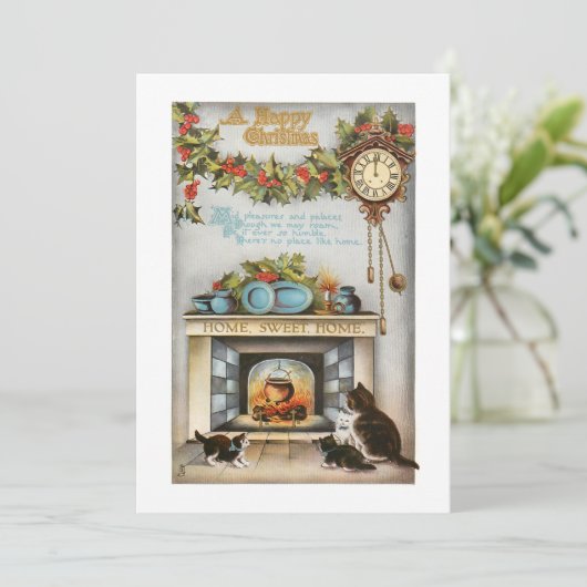 Home Sweet Home Vintage Kersthaard Feestdagenkaart (Staand voorkant)