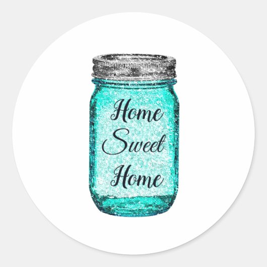 Home Sweet Home Waterverf Blauwgroen Mason Jar Ronde Sticker (Voorkant)
