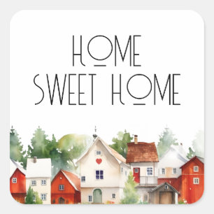 Home Sweet Home Waterverf Huis Vierkante Sticker