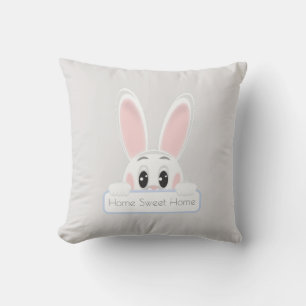 Home Sweet Home White Bunny over Light Grey Kussen