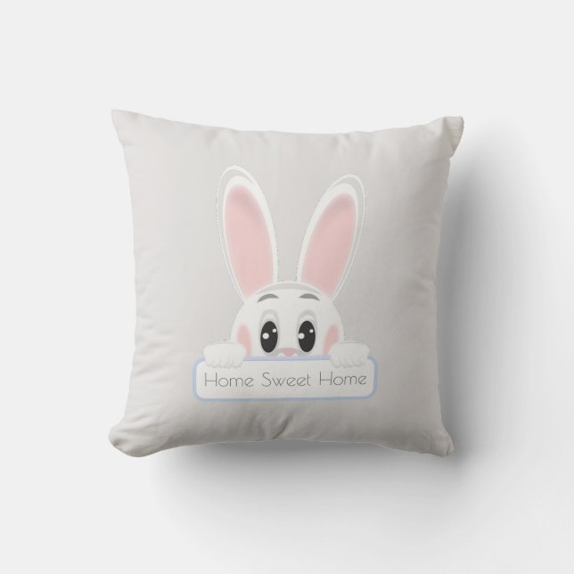 Home Sweet Home White Bunny over Light Grey Kussen (Voorkant)