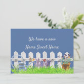 Home Sweet Home White Picket Fence Nieuw adres Aankondiging (Staand voorkant)