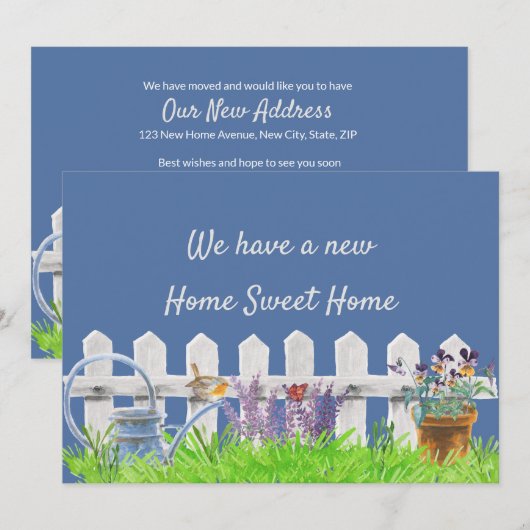 Home Sweet Home White Picket Fence Nieuw adres Aankondiging (Voorkant / Achterkant)