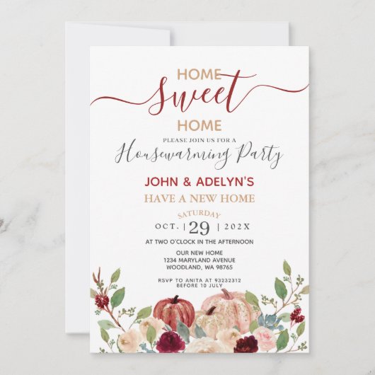 Home Sweet Home White Pumpkin Floral Burgundy Kaart (Voorkant)