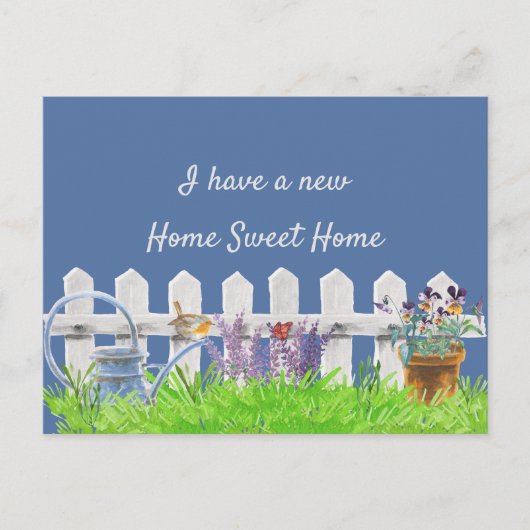 Home Sweet Home Wit Picket hek Ik heb verplaatst Aankondigingskaart (Voorkant)