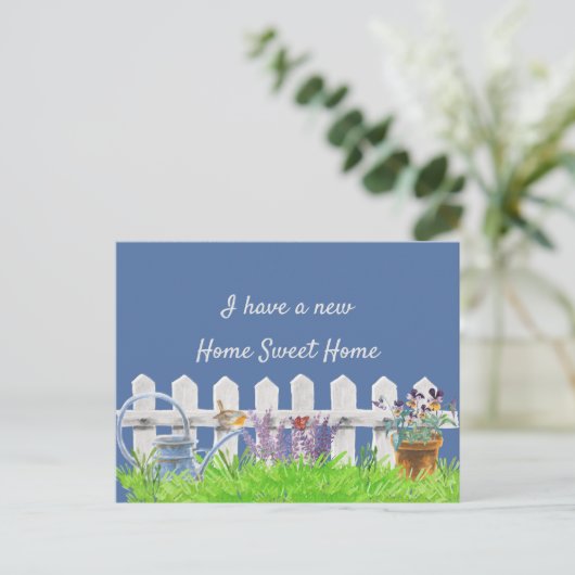 Home Sweet Home Wit Picket hek Ik heb verplaatst Aankondigingskaart (Staand voorkant)