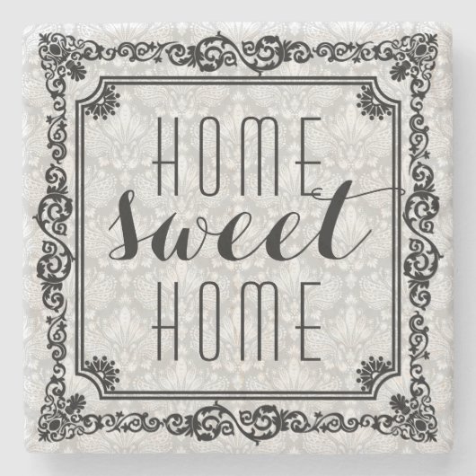 Home Sweet Home Zwart Lijst Stenen Onderzetter (Voorkant)