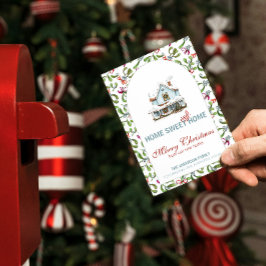  Home Sweet New Home Blauw Huis Kerst Feestdagenkaart