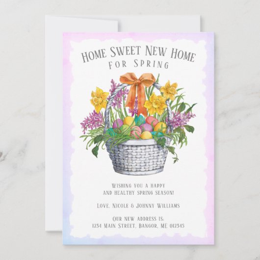 Home Sweet New Home Bloemen Paasmand Verhuizen Aankondiging (Voorkant)