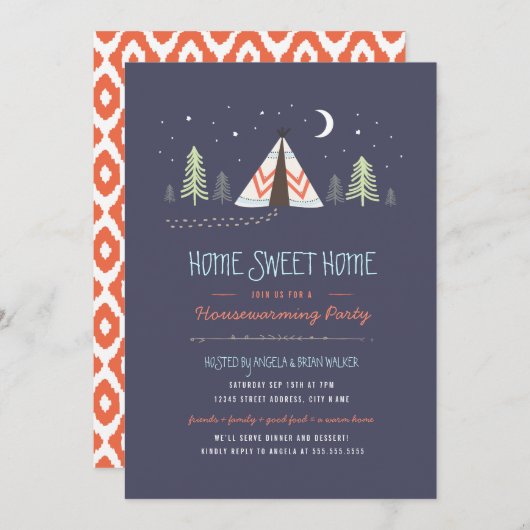 Home Sweet Tipi Housewarming Invite Kaart (Voorkant / Achterkant)