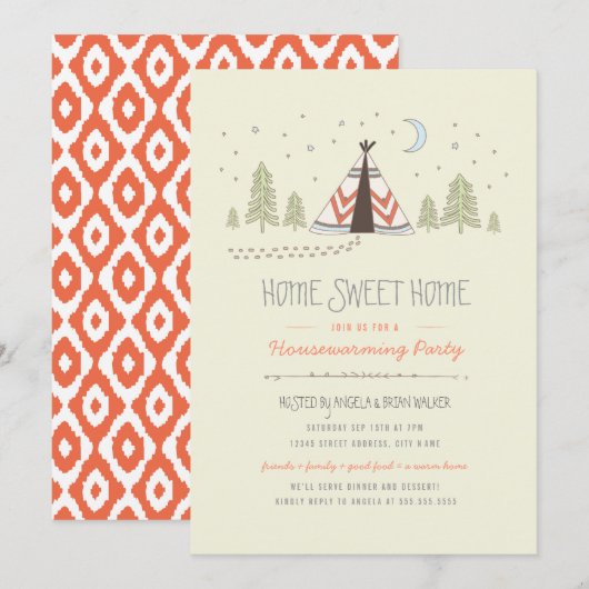Home Sweet Tipi Housewarming Invite Kaart (Voorkant / Achterkant)