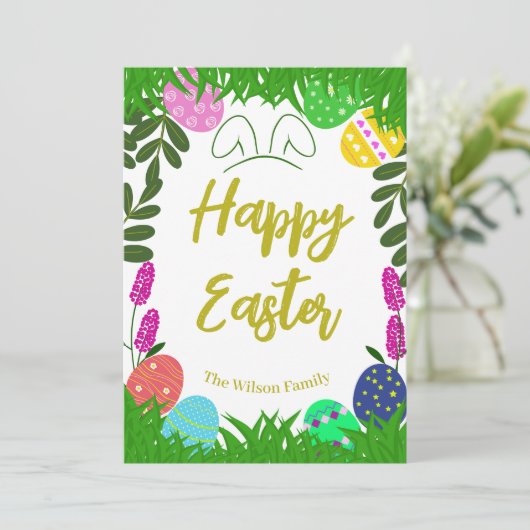 Home Tuin Kleurrijk Paasei Feestdagenkaart (Staand voorkant)