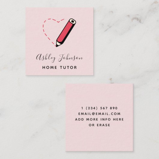 Home Tutor Docent Educator Schattige Pencil Baby P Vierkante Visitekaartje (Voorkant / Achterkant)