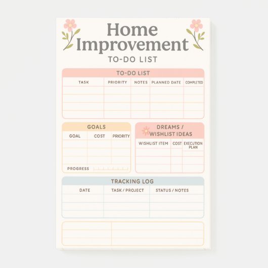 Home Verbetering To-Do Lijstplanner Post-it® Notes (Voorkant)
