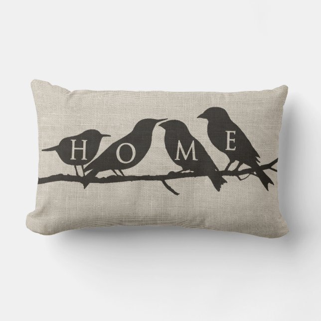 HOME Vogels op een Limb Burlap Kussen (Voorkant)