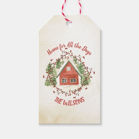 Home voor Alle dagen | Rood kersthuis Cadeaulabel (Voorkant)