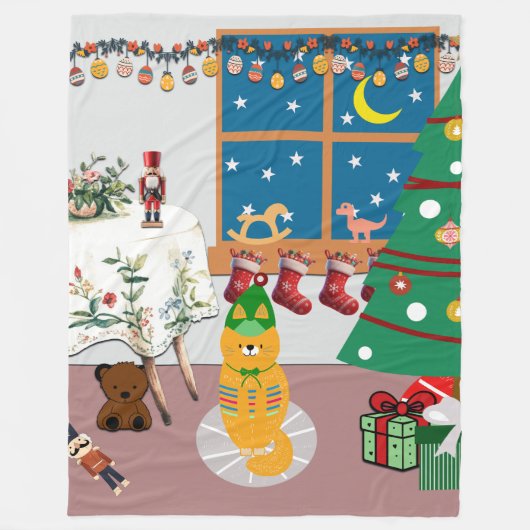 Home voor de Feestdagen Illustratie Fleece Deken (Voorkant)