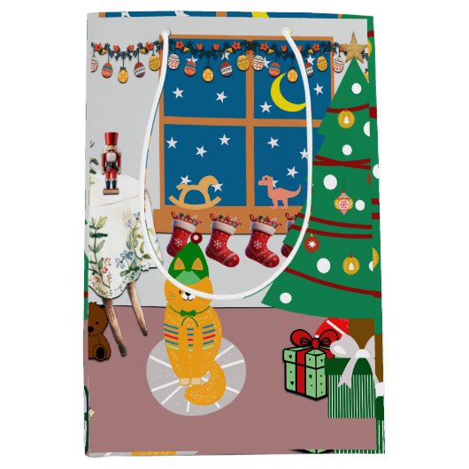 Home voor de Feestdagen Illustratie Medium Cadeauzakje (Voorkant)