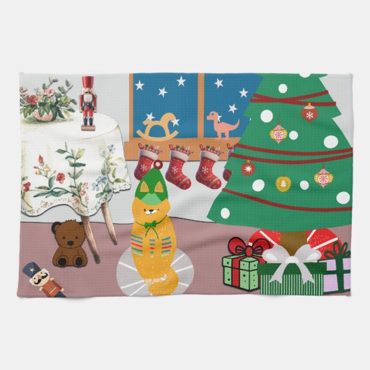 Home voor de Feestdagen Illustratie Theedoek (Horizontaal)