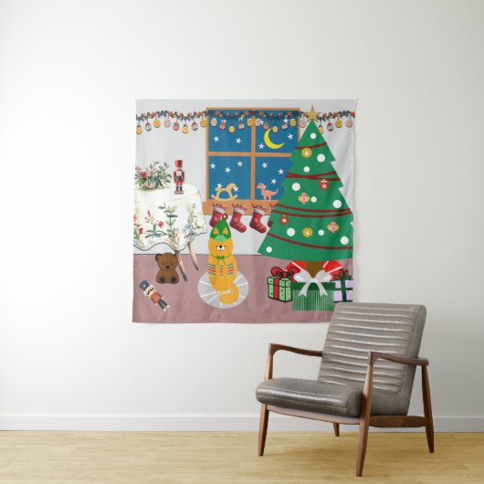 Home voor de Feestdagen Illustratie Wandkleed (In situ)