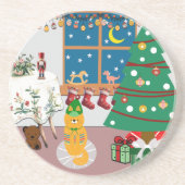 Home voor de Feestdagen Illustratie Zandsteen Onderzetter (Voorkant)