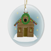 Home voor de Feestdagen Log Cabin Kerstmis Keramisch Ornament (Links)