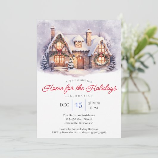 Home voor de Feestdagen Party Invitation Feestdagenkaart (Staand voorkant)