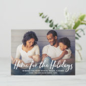 Home voor de Feestdagen White Modern Script Photo Feestdagenkaart (Staand voorkant)