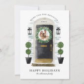 Home voor de Feestdagen zwarte Waterverf Feestdagenkaart (Voorkant)