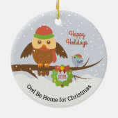 Home voor kerst Sneeuwuil Keramisch Ornament (Achterkant)