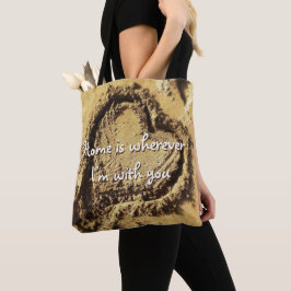 Home Waar ik ook ben met jou Quote Sand Drawn Hear Tote Bag