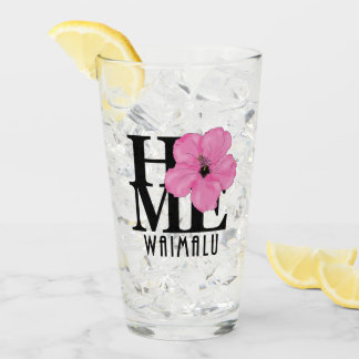 HOME Waimalu Hawaii Pink Hibiscus Glas