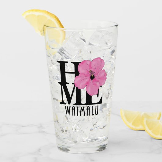 HOME Waimalu Hawaii Pink Hibiscus Glas (Voorkant ijs)