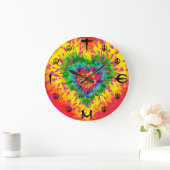 Home Wall Room Time Peace Timepart Tie Dye Heart Grote Klok (Huis)