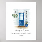 Home Waterverf Home Sweet Home Style Blauwe deur Poster (Voorkant)