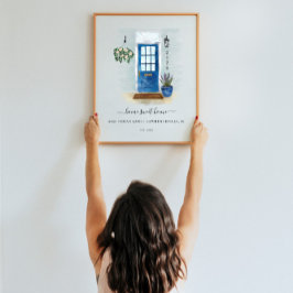 Home Waterverf Home Sweet Home Style Blauwe deur Poster