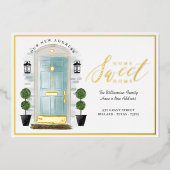 Home - We hebben Blauwgroen Waterverf-deur verplaa Folie Uitnodiging (Voorkant)